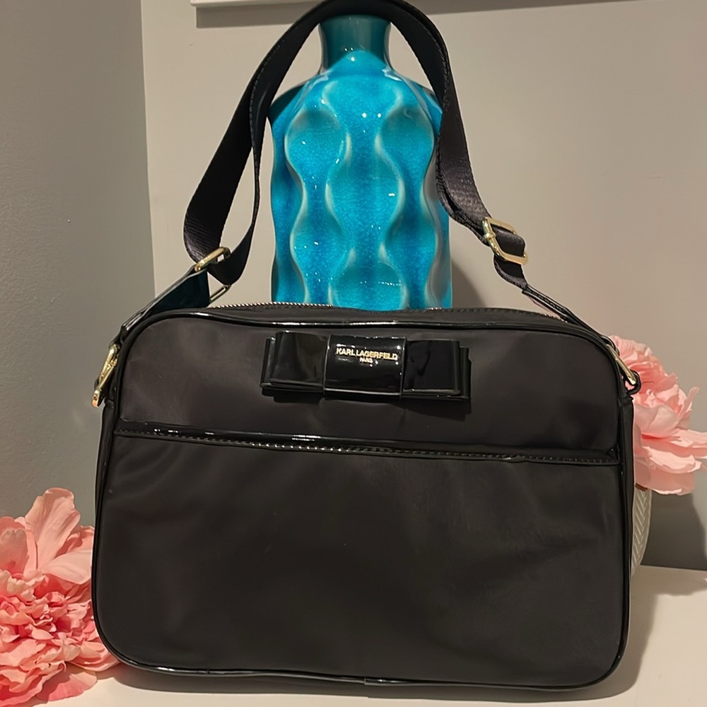 Karl Lagerfeld Paris Black “PENNY” Nylon Messenger Bag